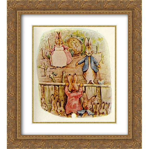 Beatrix Potter 2x Matted 20x22 Gold Ornate Framed Art Print 'Peter Rabbit - Benjamin and Flopsy Bunny'