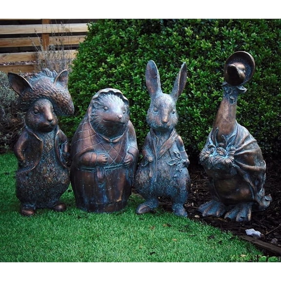 Beatrix Potter Ornament Set, Peter Rabbit, Jemima Puddle-Duck, Mrs Tiggy-Winkle, Benjamin Bunny, Hand Cast Stone Garden Statue Ornament, Outdoor Easter Decorations (Complete Set)