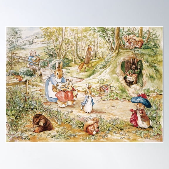 Beatrix Potter Peter Rabbit And Woodland Friends Poster Wall Art, UNFRAMED PAPER POSTER