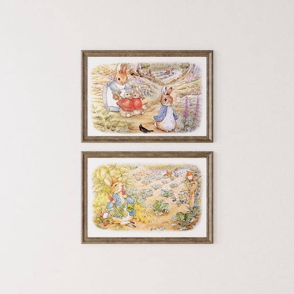 Beatrix Potter Peter Rabbit Wall Art Vintage Bunnies Nursery Poster Cute Rabbit Illustration For Children'S Room., Set 2, Poster Only