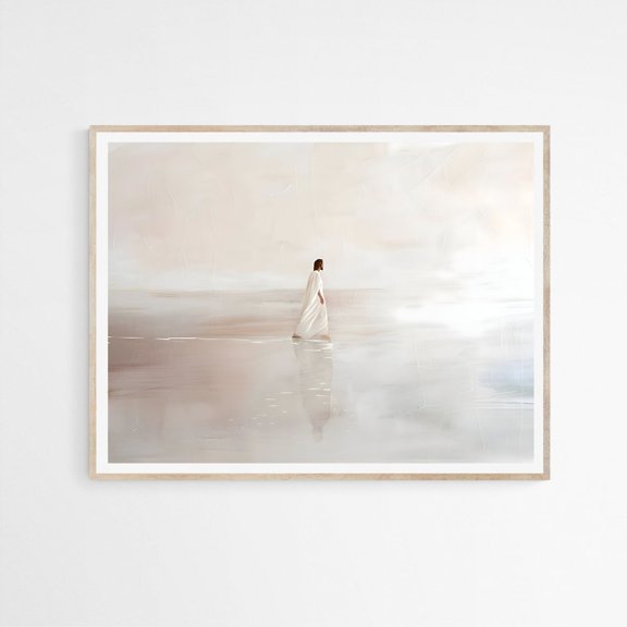 Beatrix Potter Rabbit Poster Children Room Cute Bunny Nursery Wall Decor Jesus Walking on Water Modern Jesus Bible Wall Art Minimalist Religious Decor, UNFRAMED Size 16x16