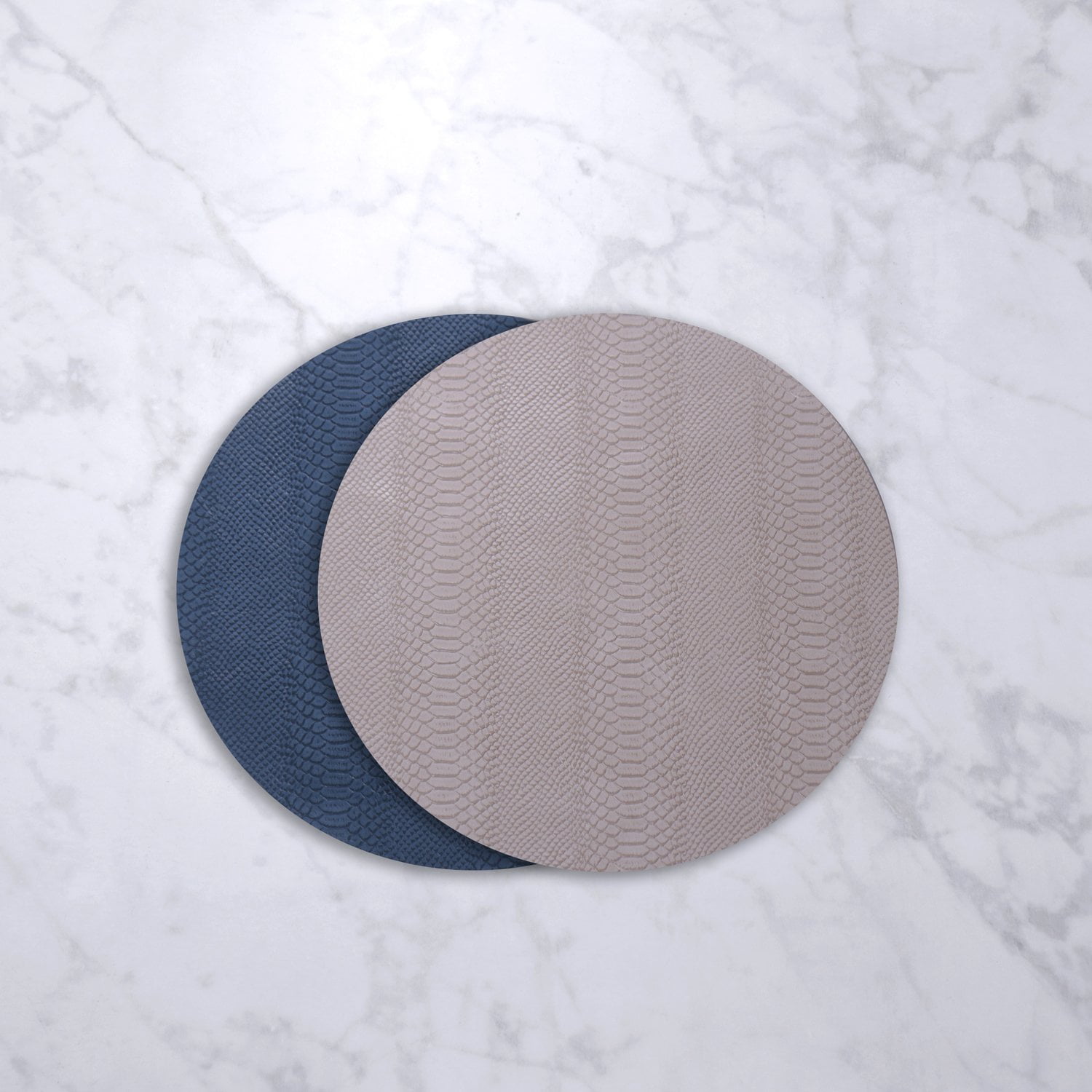 Beatriz Ball VIDA Croc Reversible 15.5" Round Placemats Set of 4 Blue & Taupe