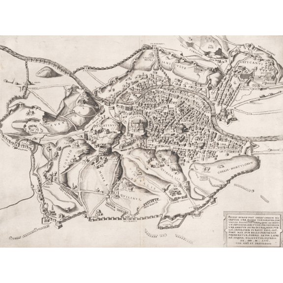 Beatrizet Map Rome View From East Engraving Extra Large XL Wall Art Poster Print