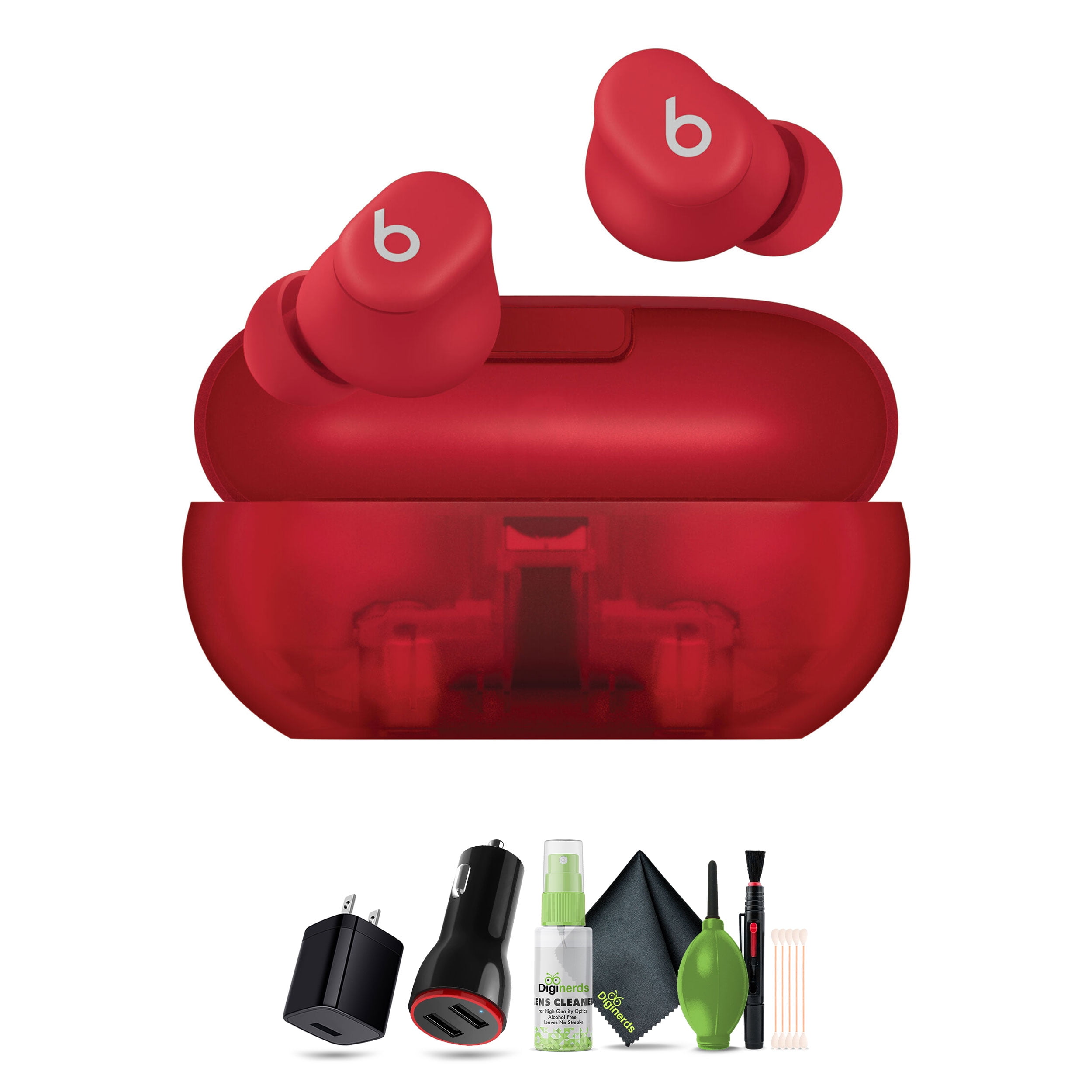 Beats Solo Buds, Wireless Bluetooth Earbuds (Transparent Red) Bundle with More Accessories