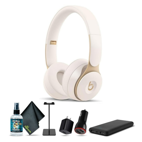 Beats Solo Pro Wireless Noise Cancelling On-Ear Headphones (Ivory) Bundle with Accessories
