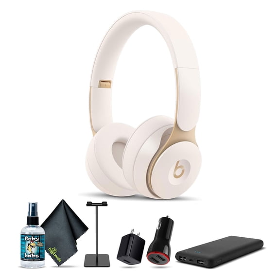 Beats Solo Pro Wireless Noise Cancelling On-Ear Headphones (Ivory) Bundle with Accessories