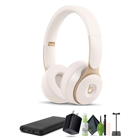 Beats Solo Pro Wireless Noise Cancelling On-Ear Headphones (Ivory) Bundle