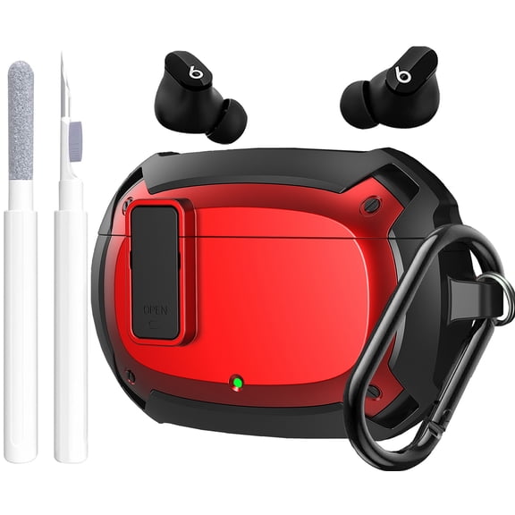 Beats Studio Buds/Studio Buds Plus Case 2021/2023, [Secure Lock] OTOPO Cool Beats Studio Buds+ Protective Case Cover Men Women with Keychain for New Beats Studio Ear buds + Case - Black/Red