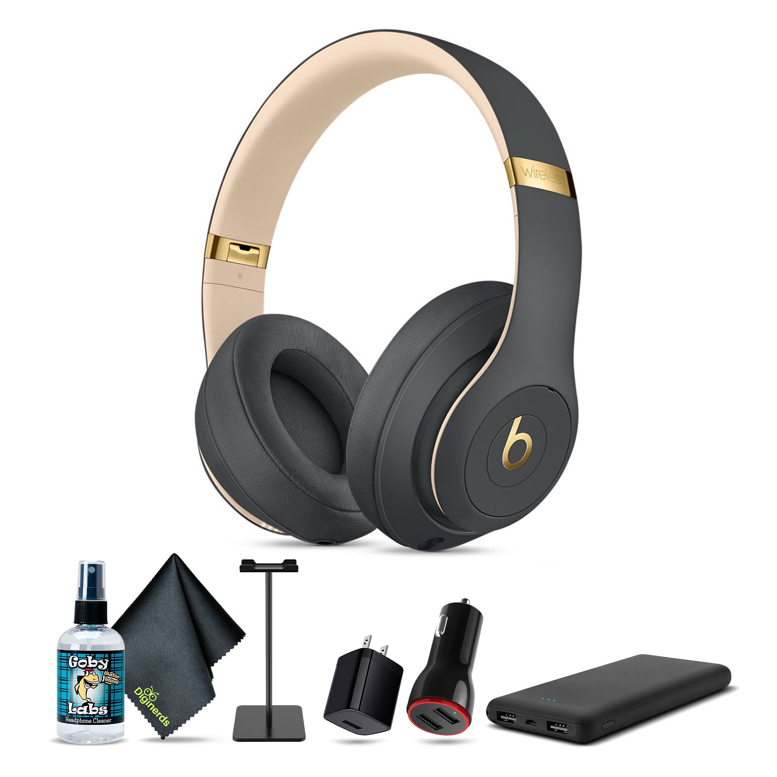 Beats Studio3 Wireless Bluetooth Headphones (Shadow Gray / Skyline) Bundle with Accessories