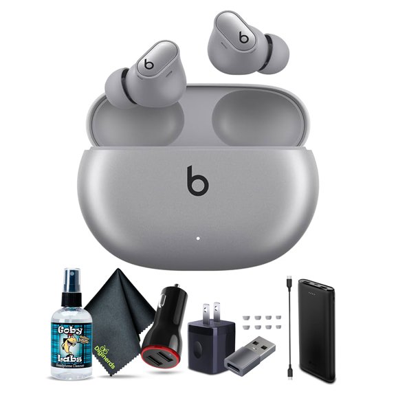 Beats by Dr. Dre Studio Buds+ Noise Canceling True Wireless In-Ear Headphones (Cosmic Silver) Bundle with Accessories