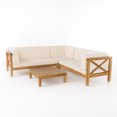 thumbnail image 1 of Beau 4 Piece Outdoor X-Back Wooden Sectional Set with Cushions, Teak Finish, Beige, 1 of 9