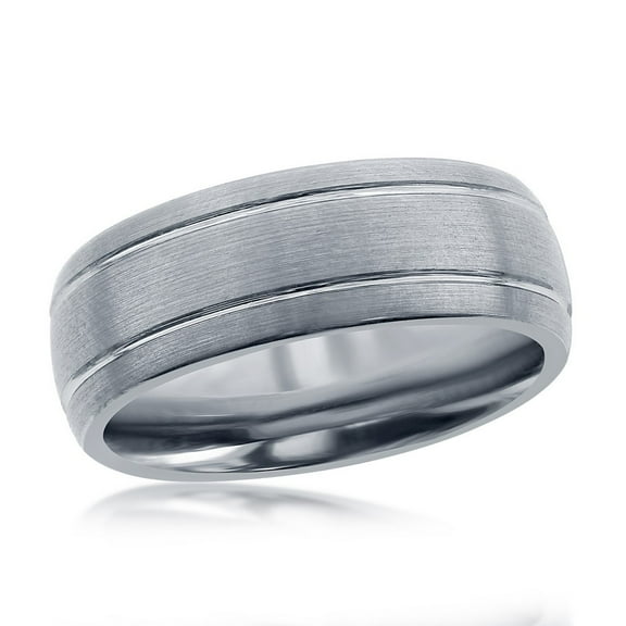 Beau Bijoux Men’s Comfort Fit Brushed Silver Double Stripe Tungsten Band Ring-9