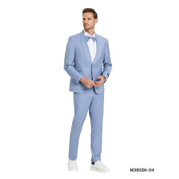 Beau Blue Solid Shawl Collar - Adjustable Waist Band Mens-suit