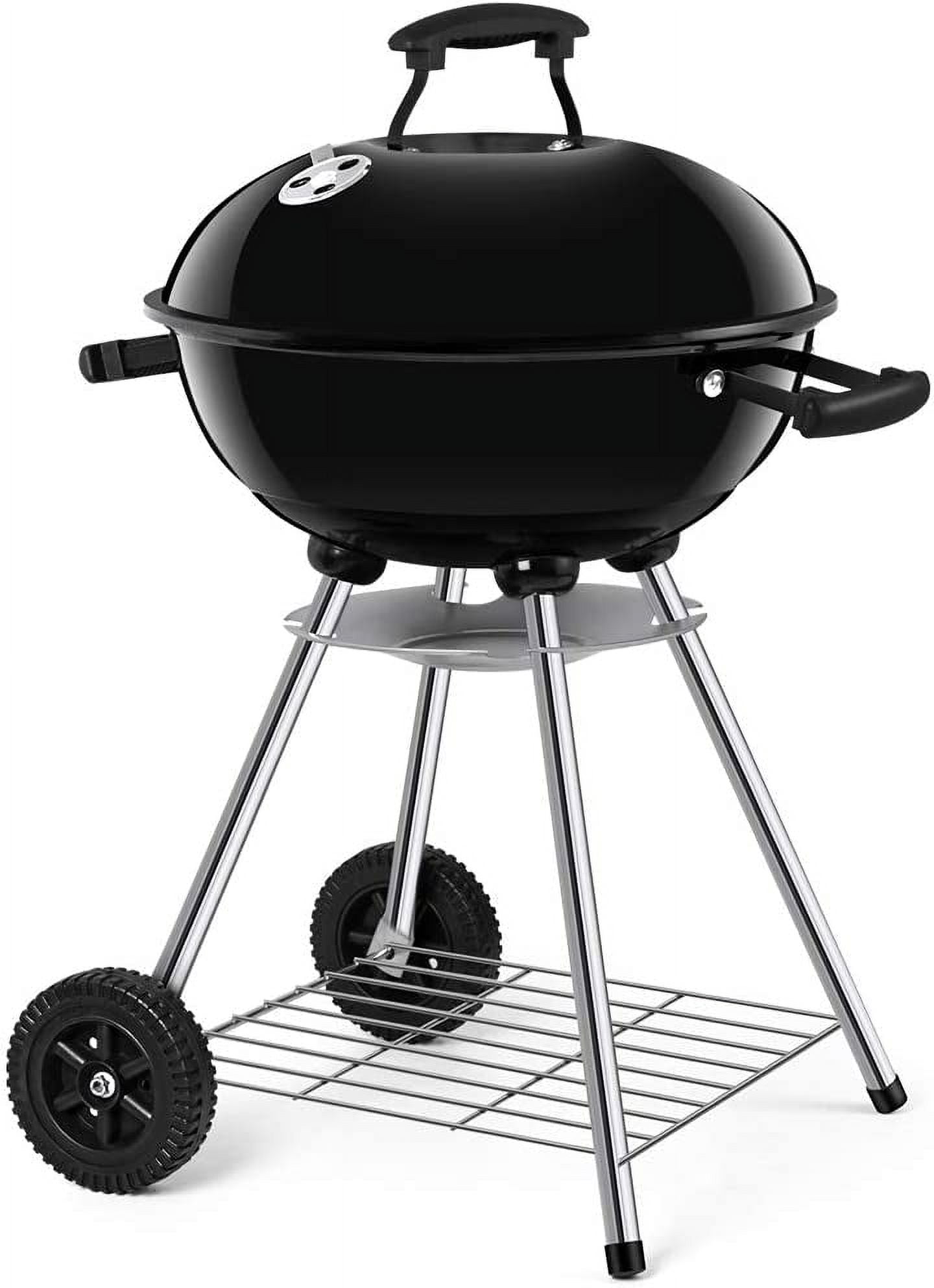 18-Inch Black Charcoal Kettle Grill with Smoker