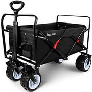 Beau Jardin Folding Wagon Cart 300 Pound Capacity Collapsible Utility Camping Grocery Canvas Sturdy Portable Rolling Lightweight Outdoor Garden Sport Heavy Duty Shopping Wide All Terrain Wheel Black