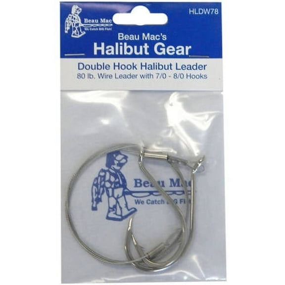 Beau Mac HLDW78 Halibut Ldr Dbl Hook 80Lb Wire 7/0-8/0 XL