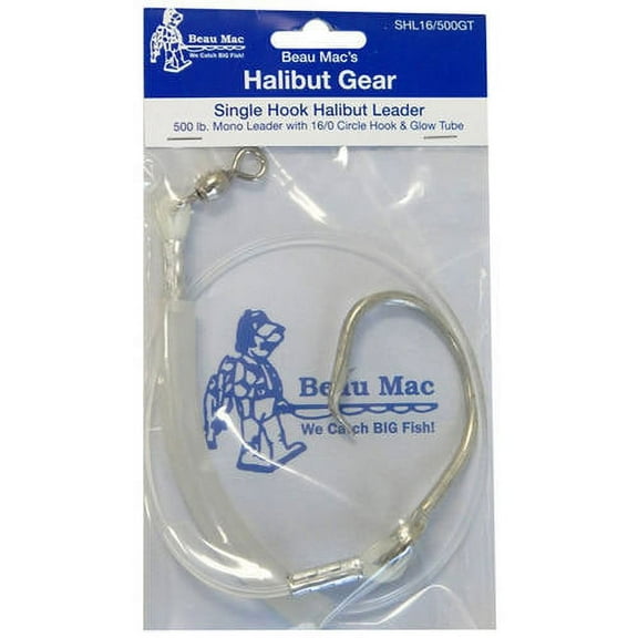 Beau Mac Halibut Leader, 500 lb, 16/0 Glow
