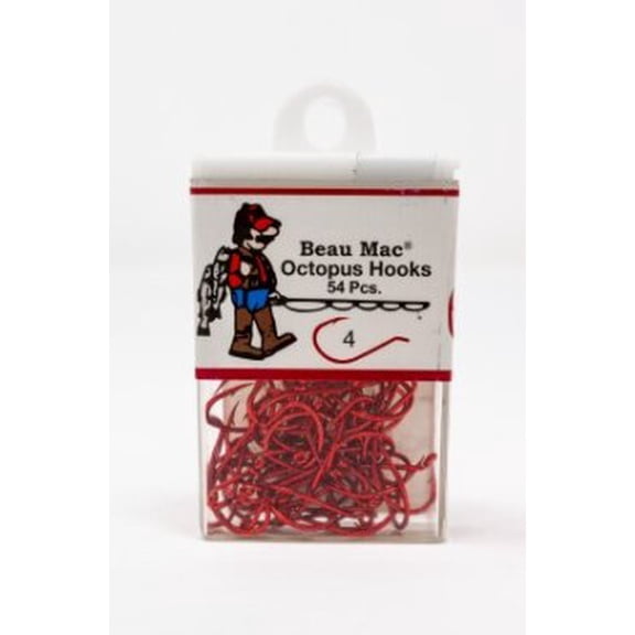 Beau Mac Octopus Hook Red Size 4 BEAUKOR-4