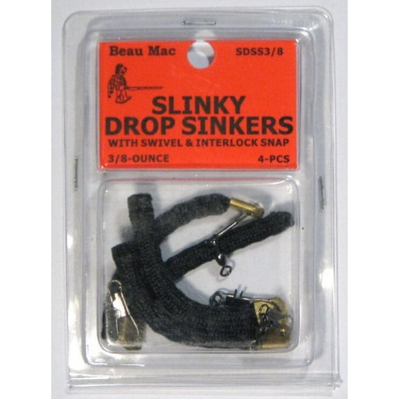 Beau Mac Slinky Drop Sinkers  3/8 Black 4pcs   BEAUUSDSS38