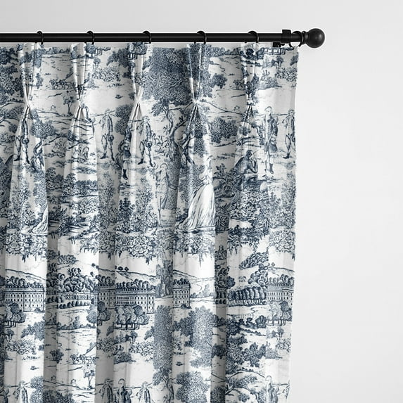 Beau Toile Blue Pinch Pleat Drapery Panel - Pair 40"x84"