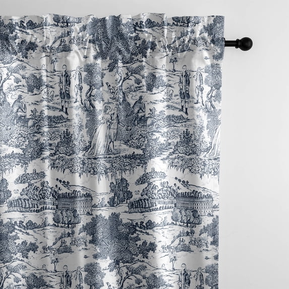 Beau Toile Blue Pole Top Drapery Panel - Pair 50"x96"
