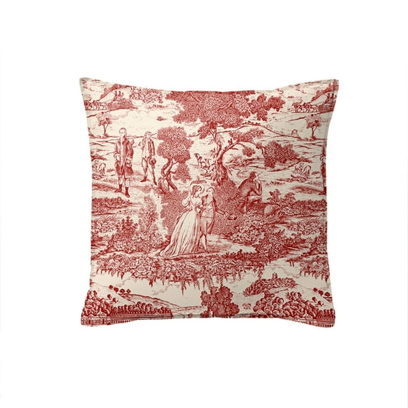 Beau Toile Red Decor Pillow (Feather Insert) 20" Square