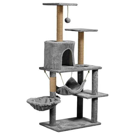 BeauGift Cat Tree with Large Hammock, Multi-Level Cat Tower for Indoor Cats, Cat Condo with Sisal-Covered Scratching Posts and Top Perch, Light Gray 52 Inch