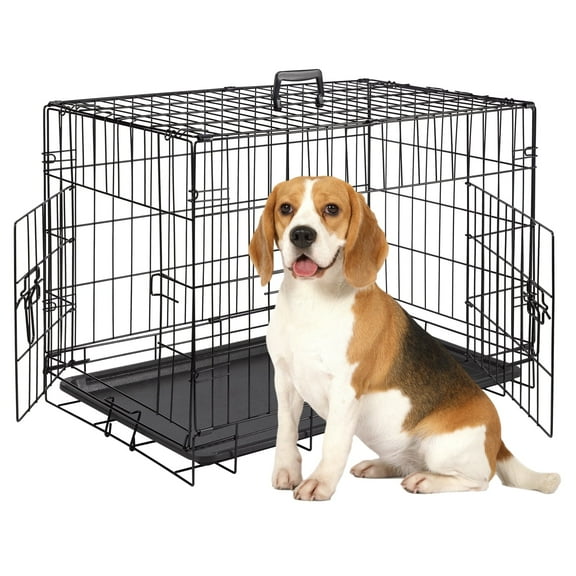 BeauGift Double Door Crate Dog Crate, Includes Leak-Proof Pan, Floor Protecting Feet, Divider Panel & New Patented Features 30 Inch