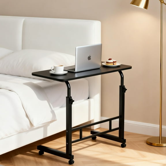 BeauGift Rolling Height Adjustable Laptop Desk, Portable Standing Computer Table on Wheels, Black