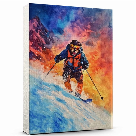 Beauceron Dog Canvas Skiing Stretched Canvas Size 8x12 – Funny Beauceron Dog Canvas Wall Decor, Funny Dog Wall Art for Skiing Room