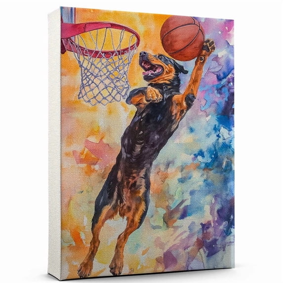 Beauceron Dog Stretched Canvas Size 8x12 – Basketball Canvas Print of Funny Beauceron Dog Wall Art, Basketball Sports Wall Decor, Home Decor, Dog Lover