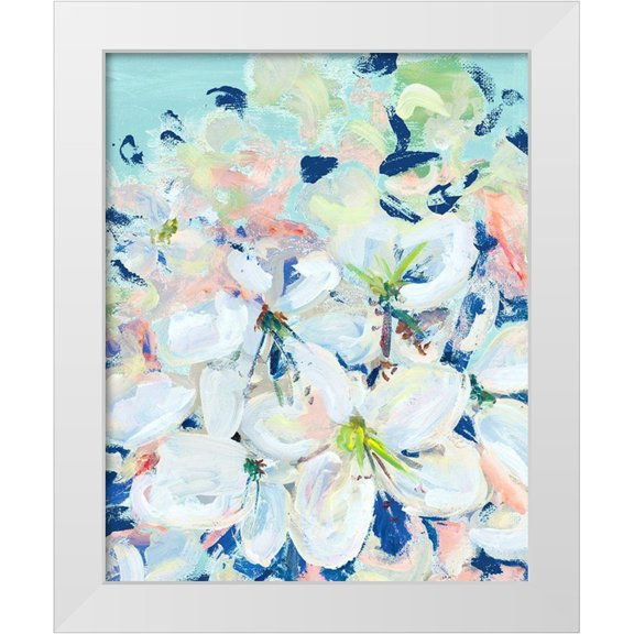 Beauchamp, Andy 12x14 White Modern Wood Framed Museum Art Print Titled - White Orchids on Blue