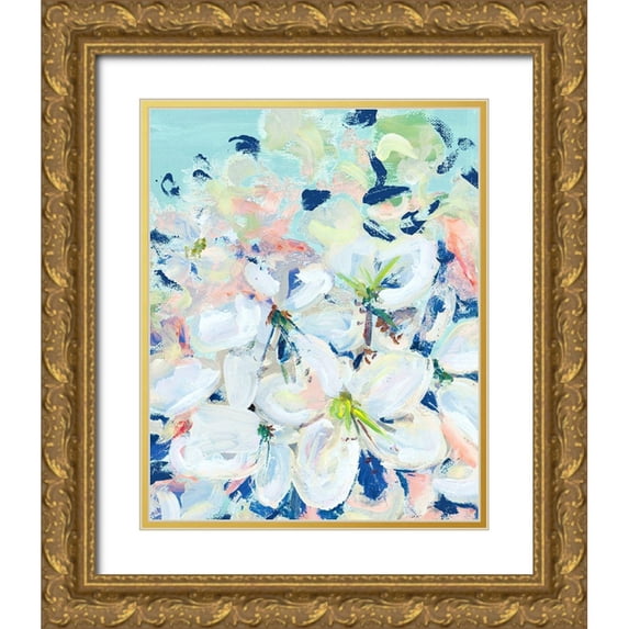 Beauchamp, Andy 15x18 Gold Ornate Wood Framed with Double Matting Museum Art Print Titled - White Orchids on Blue