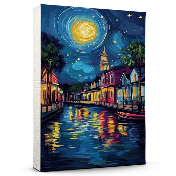 Beaufort Travel Canvas Art Print, South Carolina Canvas Wall art, Beaufort Travel Canvas Starry Night, South Carolina Decor Travel Artwork - 95AZ92