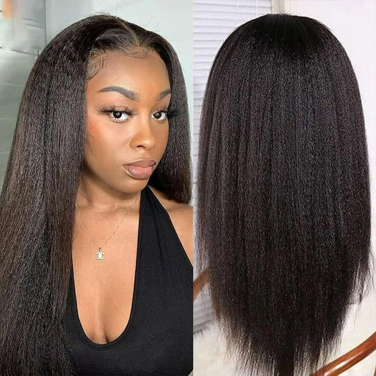 Beauhair Lace Closure Wig Human Hair Wigs 5 5 Kinky Straight Lace Closure Wigs Brazilian Hair Wig 180 Density for Black Women Natural Color 22 inch