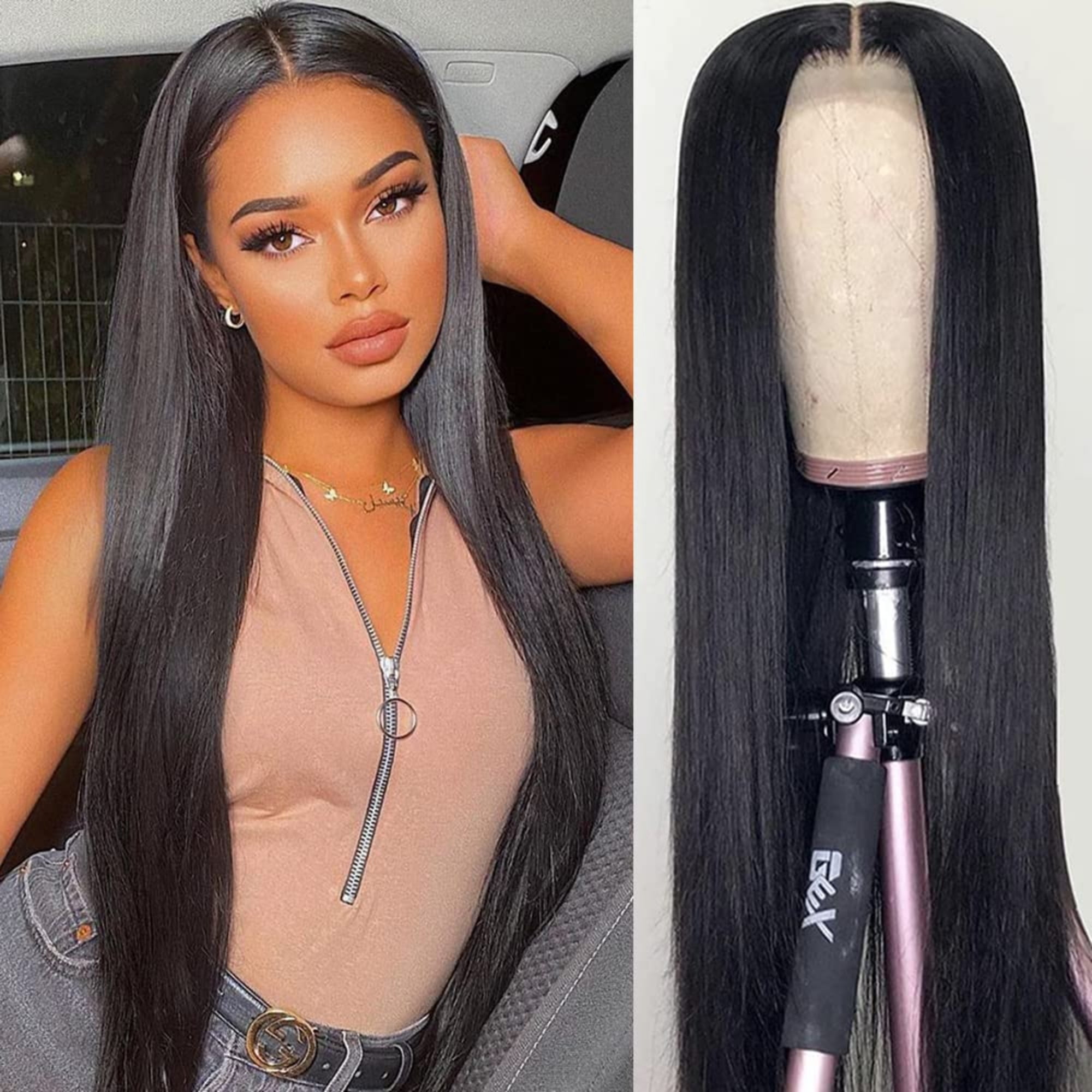 Beauhair 4x4 Lace Closure wigs with baby hair Lace Front Wig Human Hair  Natural Black Color For Black Women Straight 20inch (Wig Cap Type:4”x4” Lace  Closure Wig) 