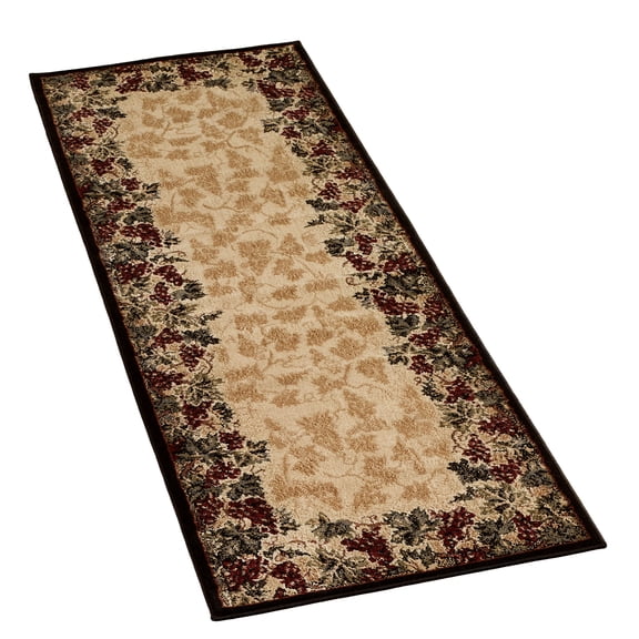 Beaujolais II Grape and Leafy Vine Rectangle Runner Rug, Beige, 2 ft 7 in x 7 ft 6 in