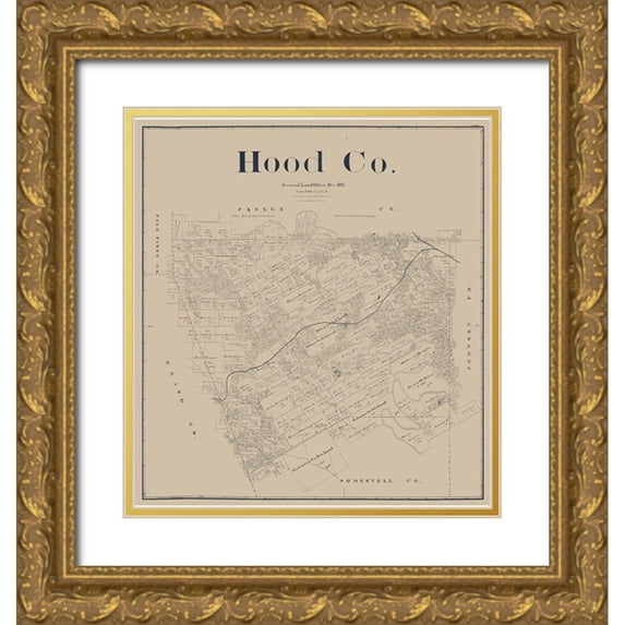 Beaumont 26x28 Gold Ornate Wood Framed with Double Matting Museum Art Print Titled - Hood County Texas - Beaumont 1893