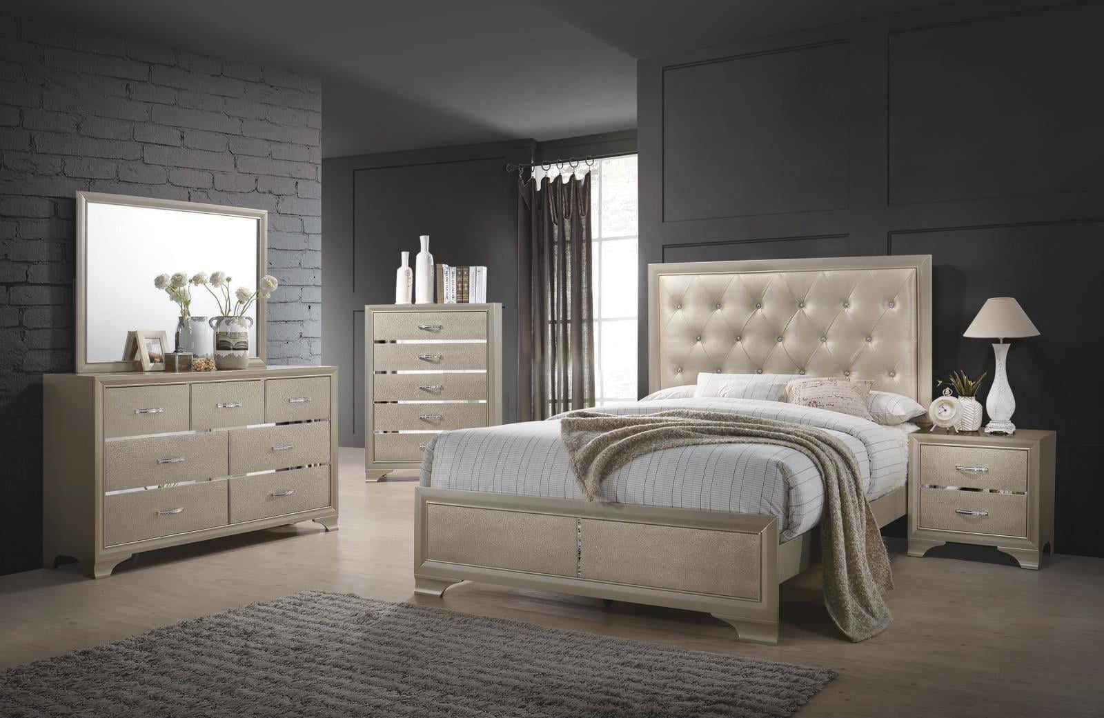 Eastern King Metallic Champagne 5-Piece Bedroom Set