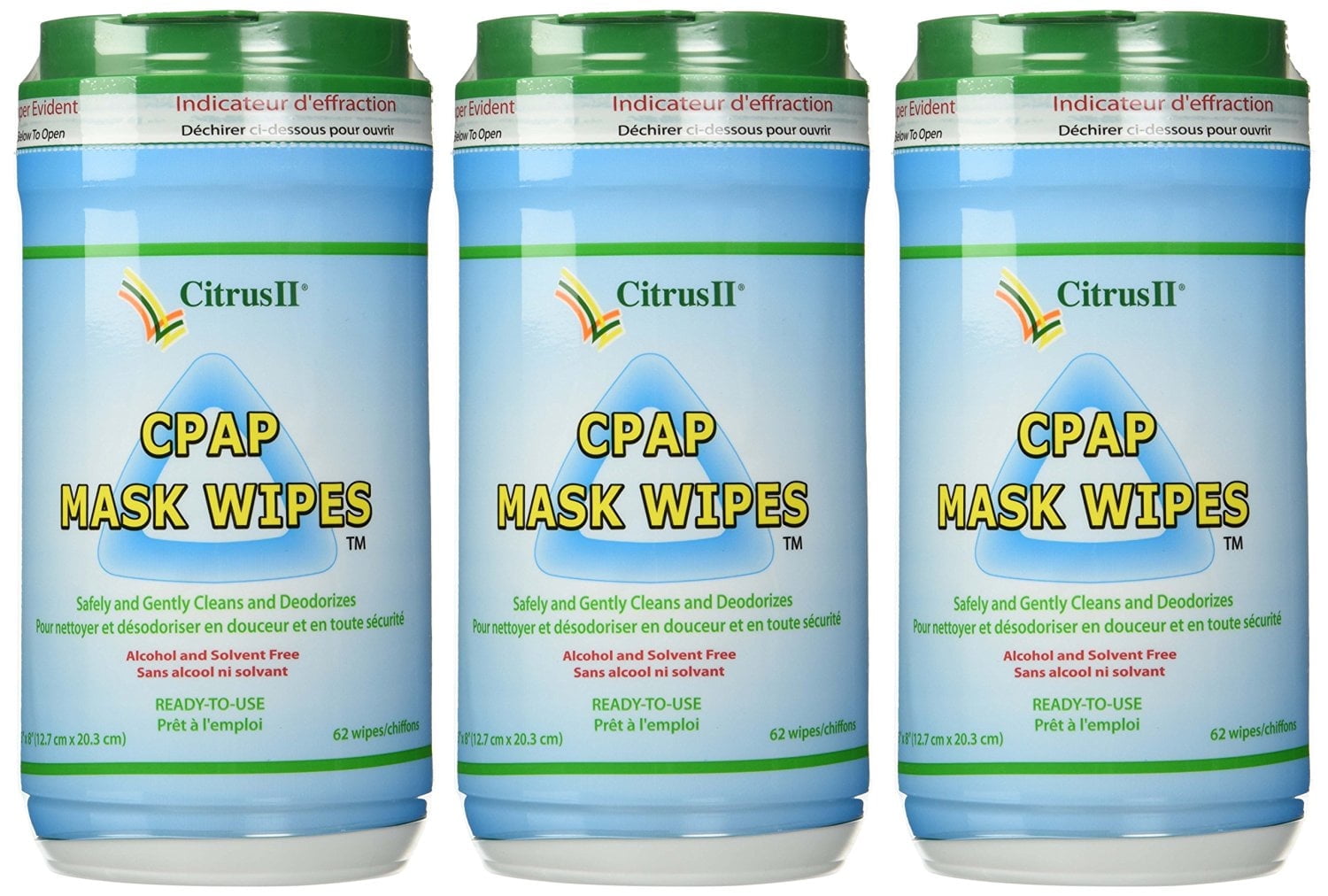 CITRUS II Beaumont CPAP Mask Cleaner Wipe Citrus ll - 3 Tubs of 62 Wipes