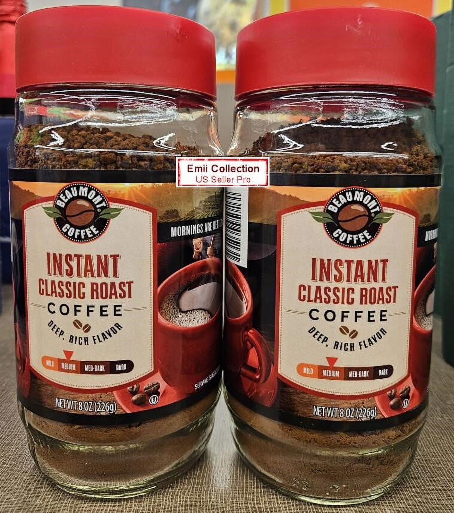 Beaumont Coffee Instant Classic Roast Medium Coffee 8oz 226g (2 Glass