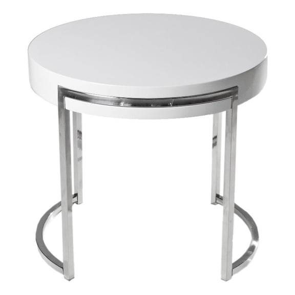 Beaumont Lane 22" Side End Table White Lacquer Round Top Open Metal Frame