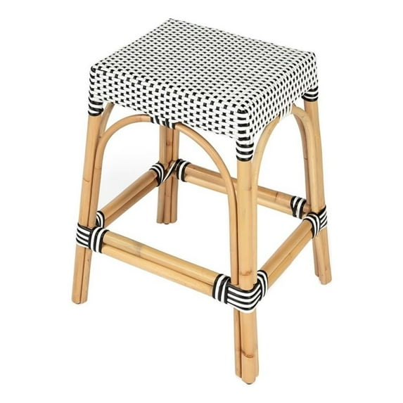 Beaumont Lane 24.5" Transitional Rattan Counter Stool in Black/White