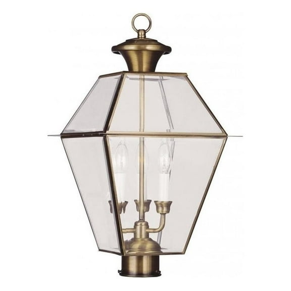 Beaumont Lane 3 Light Outdoor Post Head in Antique Brass