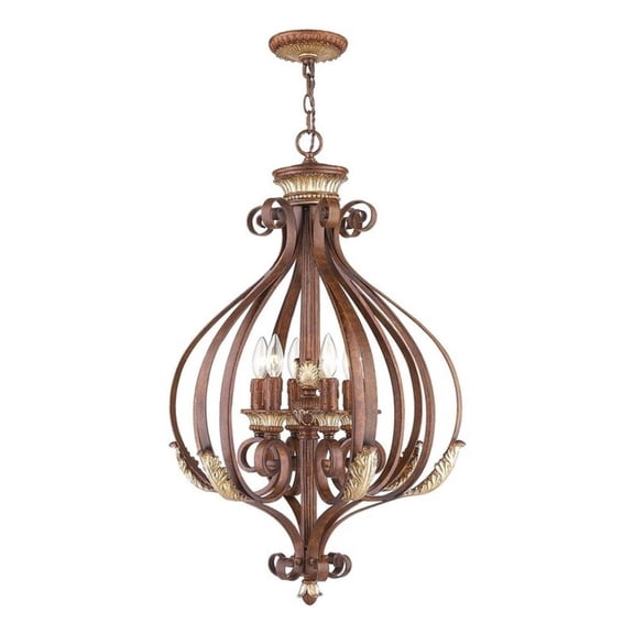 Beaumont Lane 6 Light Bronze Foyer with Aged Gold Leaf Accents Finish