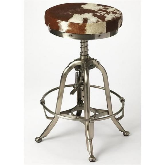 Beaumont Lane Adjustable Bar Stool in Brown and Silver