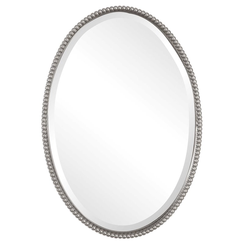 Beaumont Lane Beaded Metal Oval Wall Mirror in Brushed Nickel