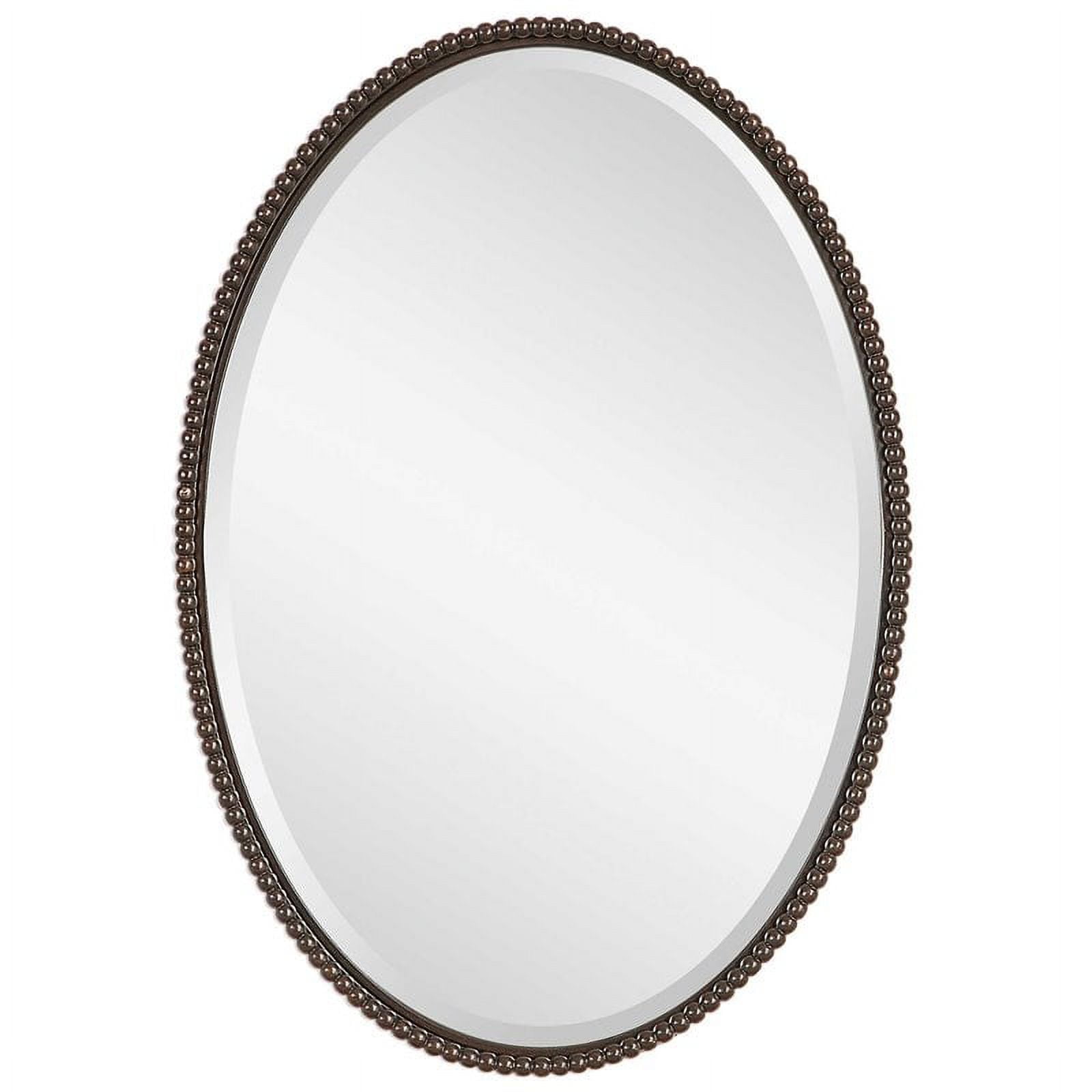 Beaumont Lane Beaded Metal Oval Wall Mirror in Light Distressed Bronze 