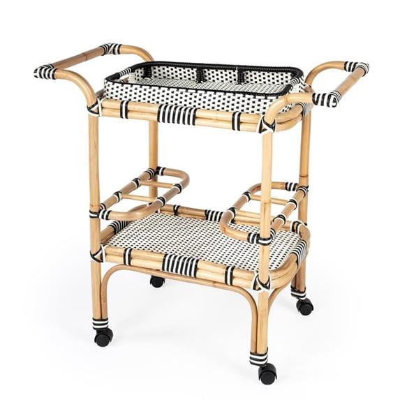 Beaumont Lane Black & White Rattan Bar Cart