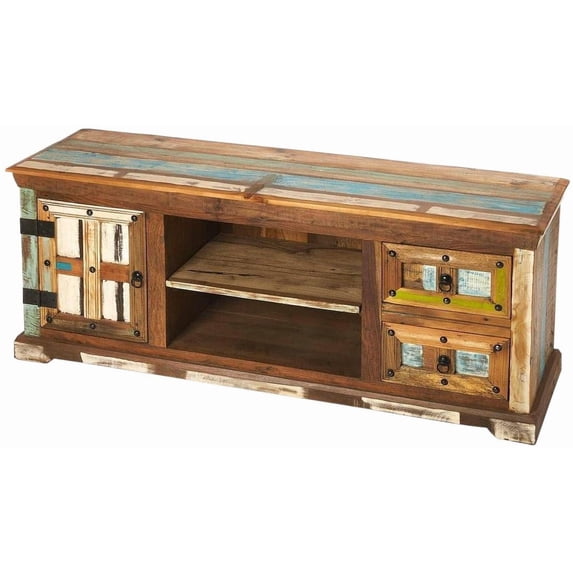 Beaumont Lane Boho Chic Painted Rustic Entertainment Console in Brown